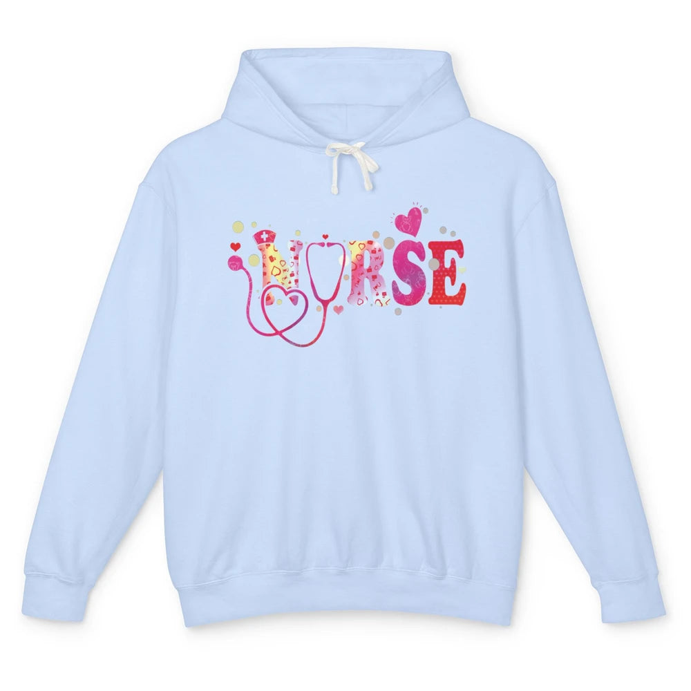 Nurse Tie Dye Valentines Day Heart Stethoscope Nursing Life Unisex Lightweight Hoodie