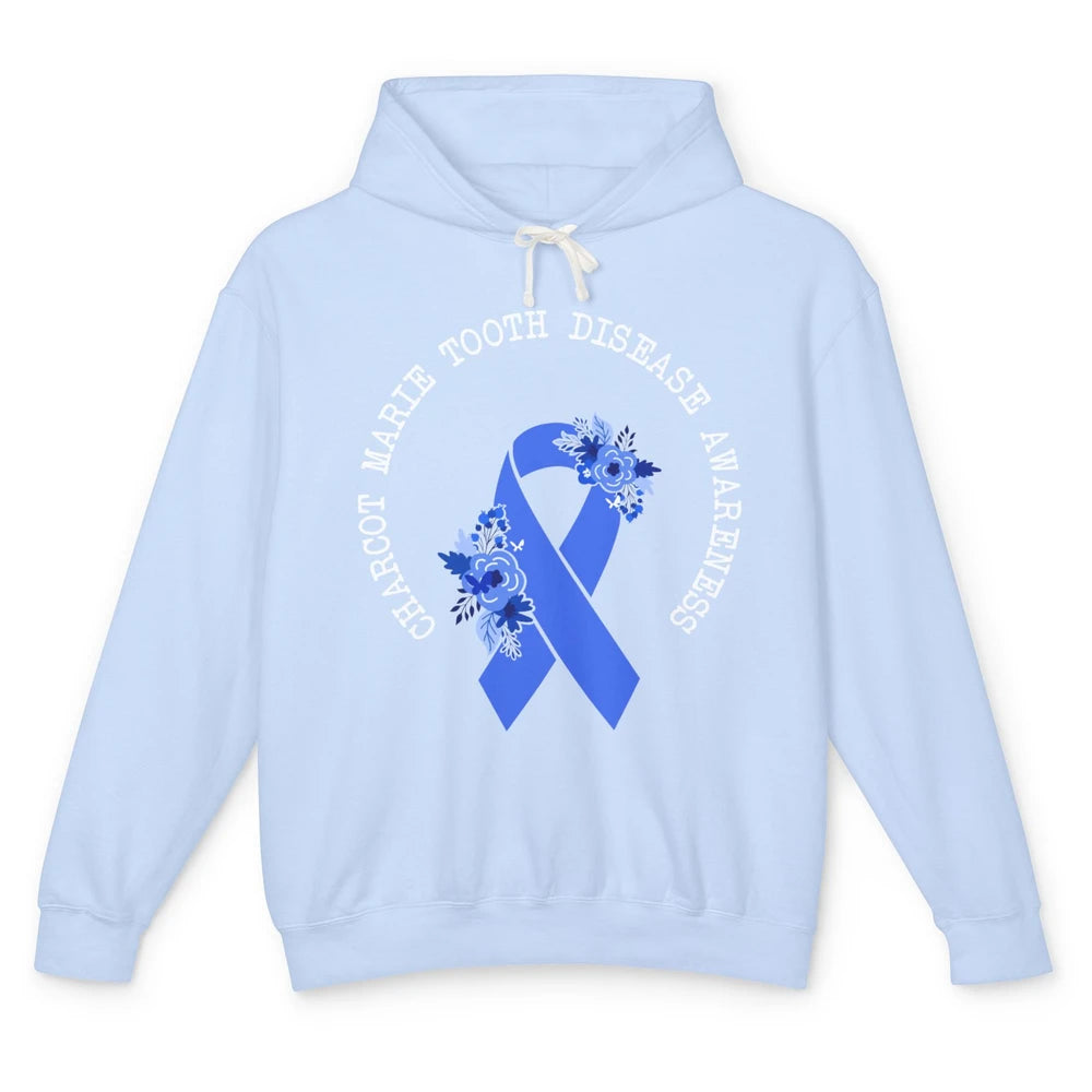 Charcot-marie-tooth Disease Awareness Floral Blue Ribbon Unisex Lightweight Hoodie