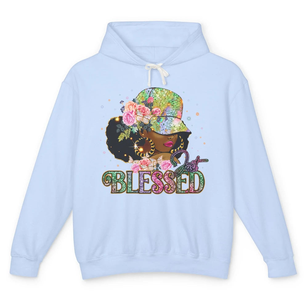 Floral Afro Black Girl Just Blessed Christian Afro American Unisex Lightweight Hoodie