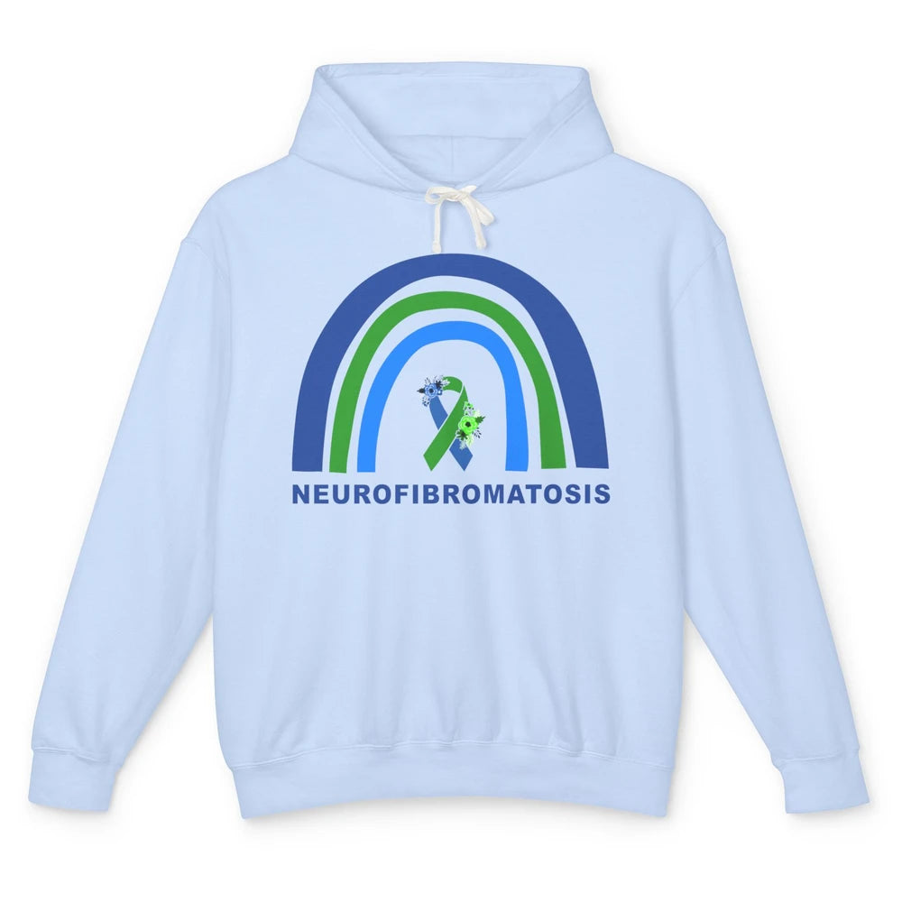 Neurofibromatosis Awareness Floral Green Blue Ribbon Rainbow Unisex Lightweight Hoodie