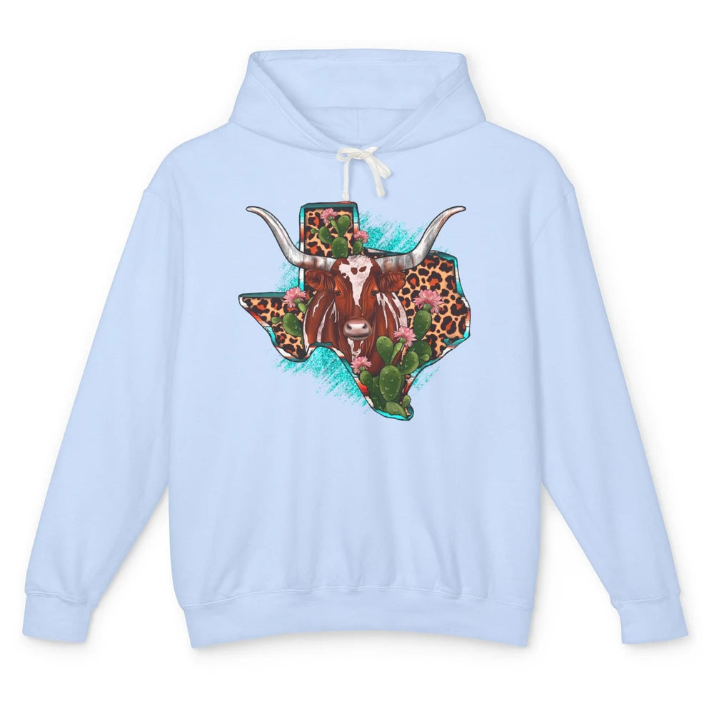 Leopard Cow Texas Map Longhorn Desert Cactus Western Country Unisex Lightweight Hoodie