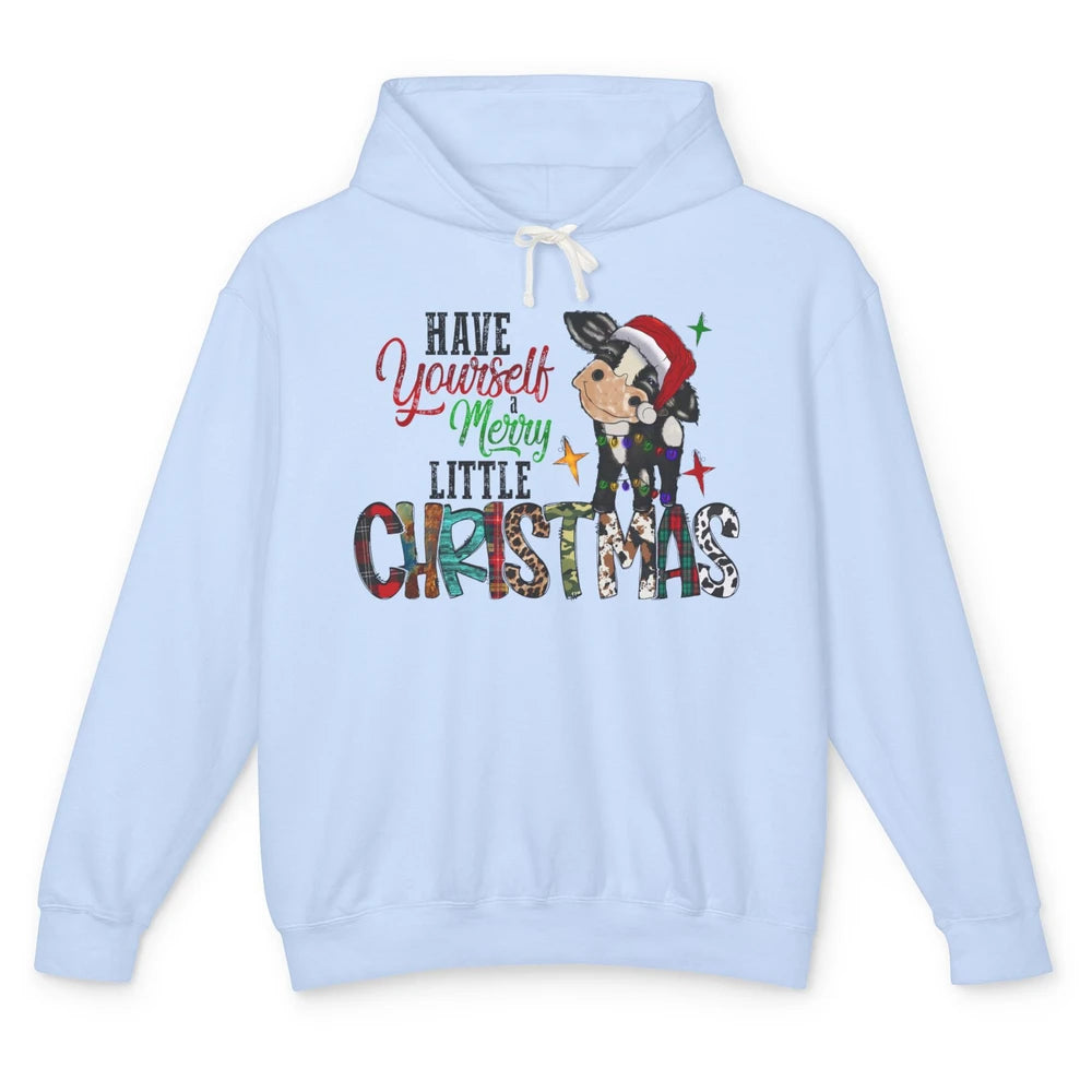 Cow Santa Have Yourself Merry Little Christmas Western Xmas Unisex Lightweight Hoodie