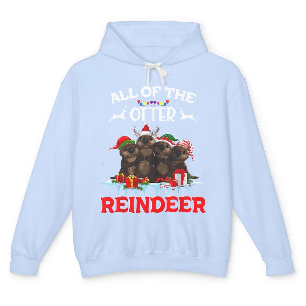 Merry Christmas All Of Otter Reindeer Funny Xmas Santa Hat Unisex Lightweight Hoodie