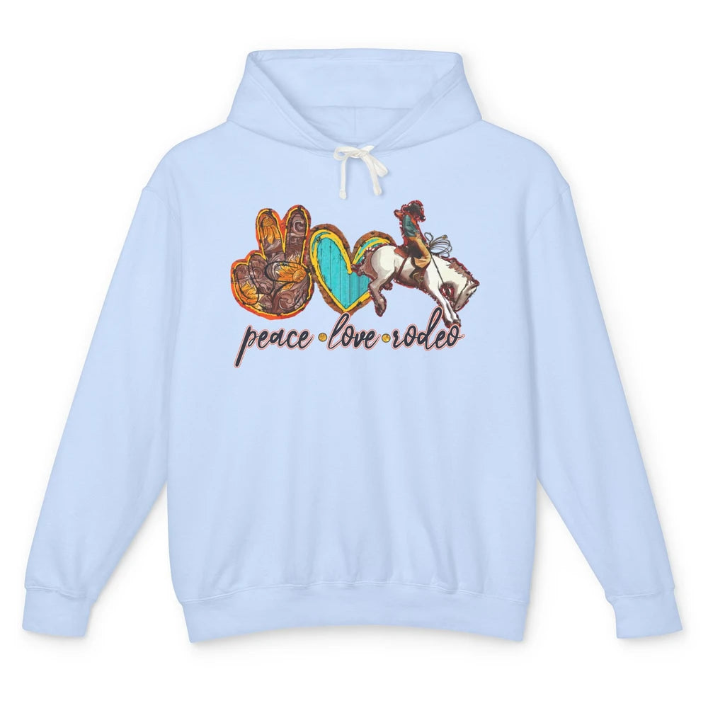 Retro Peace Love Rodeo Cowboy Boots Western Country Cowgirl Unisex Lightweight Hoodie