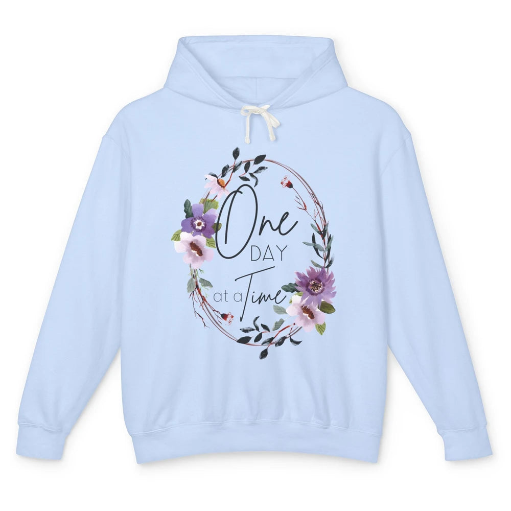 Floral Christian One Day At A Time Bible Verse Religious Unisex Lightweight Hoodie