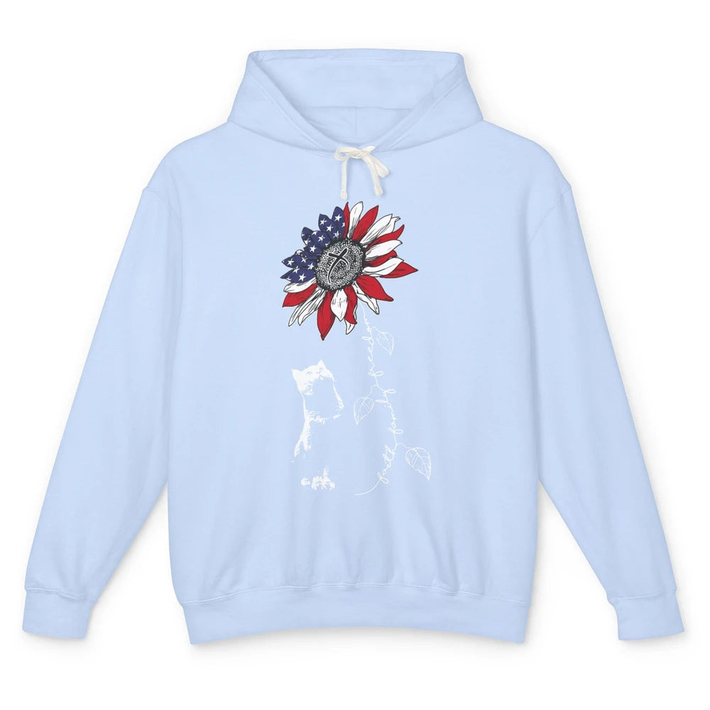 Cat Sunflower 4th Of July Patriotic Faith Family Freedom Unisex Lightweight Hoodie