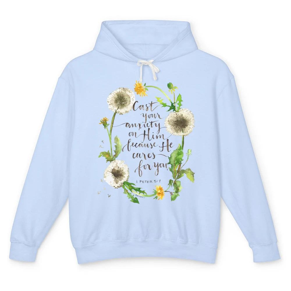 Floral Christian Faith Cast Your Anxiety On Him Bible Verse Unisex Lightweight Hoodie