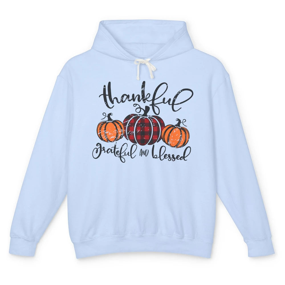 Vintage Grateful Thankful Blessed Pumpkin Fall Thanksgiving Unisex Lightweight Hoodie