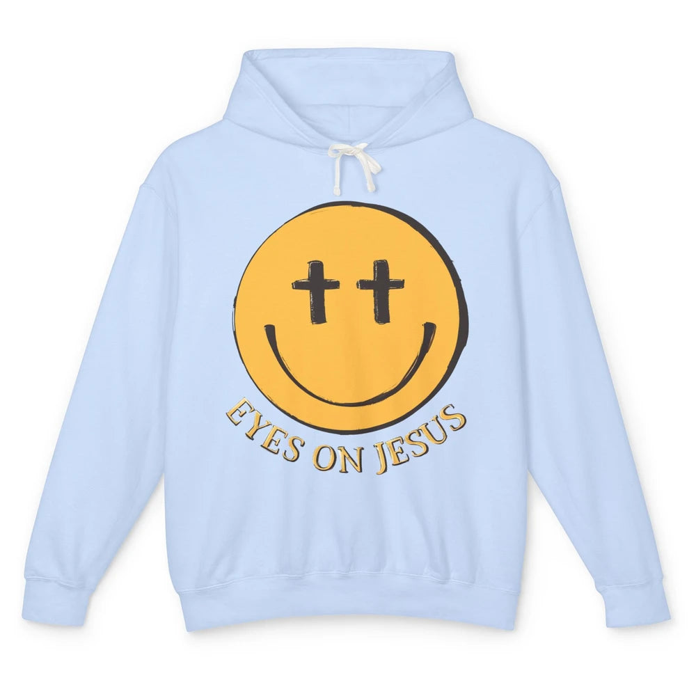 Retro Smiling Face Eyes On Jesus Christian Faith Religious Unisex Lightweight Hoodie