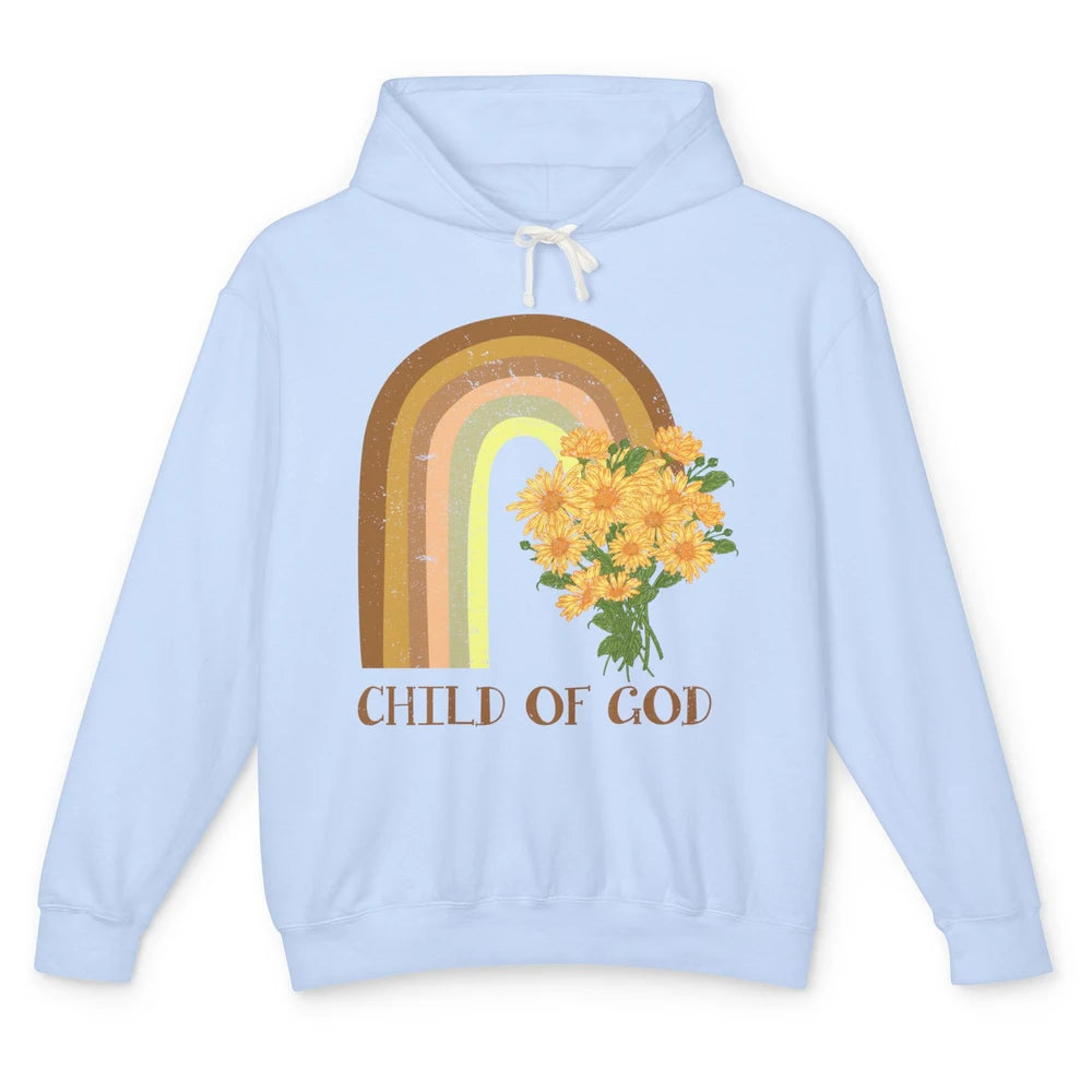 Vintage Sunflower Rainbow Child Of God Christian Religious Unisex Lightweight Hoodie