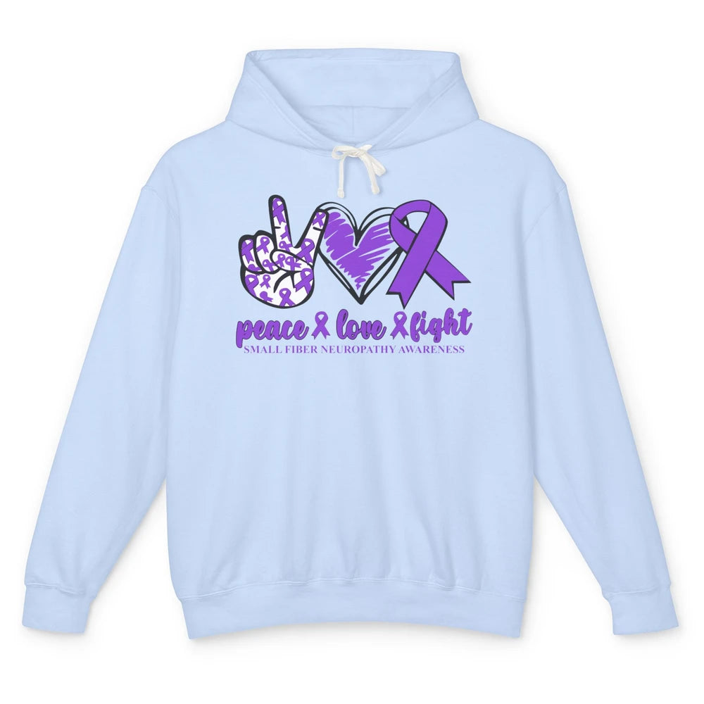 Small Fiber Neuropathy Purple Ribbon Peace Love Fight Unisex Lightweight Hoodie