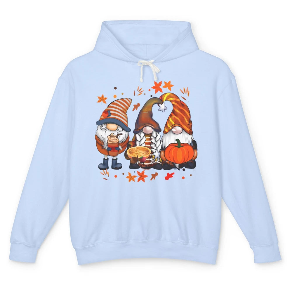 Retro Fall Gnomies Pumpkin Falling Leaves Thanksgiving Gnome Unisex Lightweight Hoodie