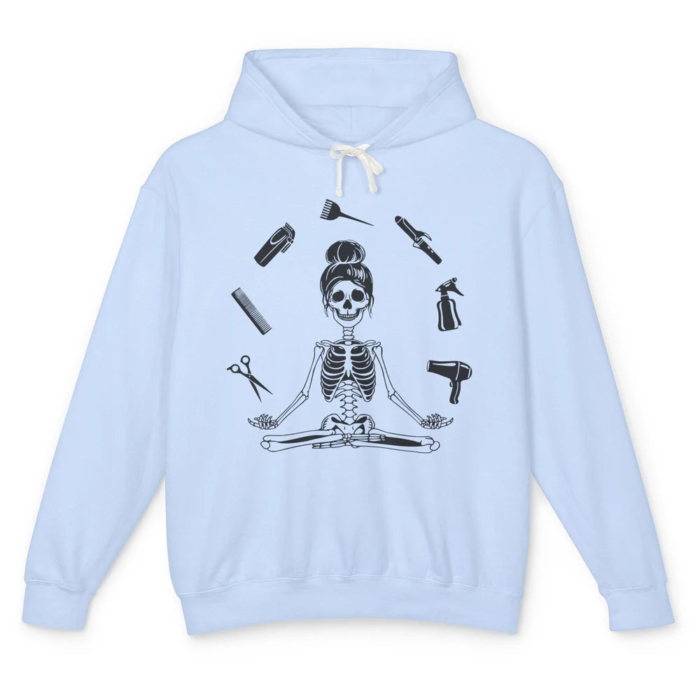 Funny Hairstylist Skeleton Yoga Hairdresser Cosmetology Unisex Lightweight Hoodie