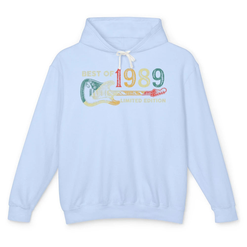 Retro 1989 Electric Guitar Birthday Guitarist Vintage 80s Unisex Lightweight Hoodie