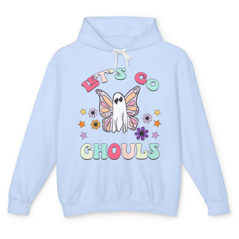 Groovy Let Go Ghouls Retro Floral Boo Spooky Ghost Halloween Unisex Lightweight Hoodie