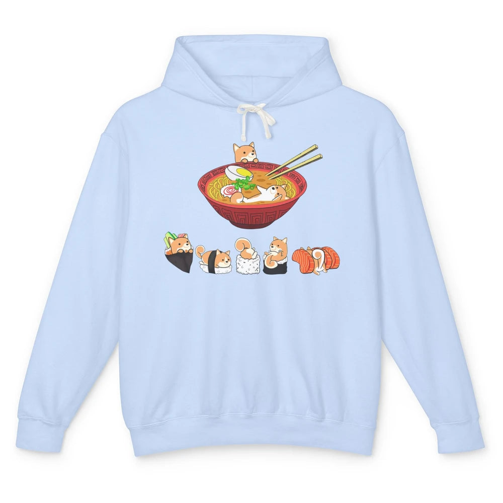 Funny Shiba Inu Sushi Ramen Bowl Cute Japanese Kawaii Dog Unisex Lightweight Hoodie