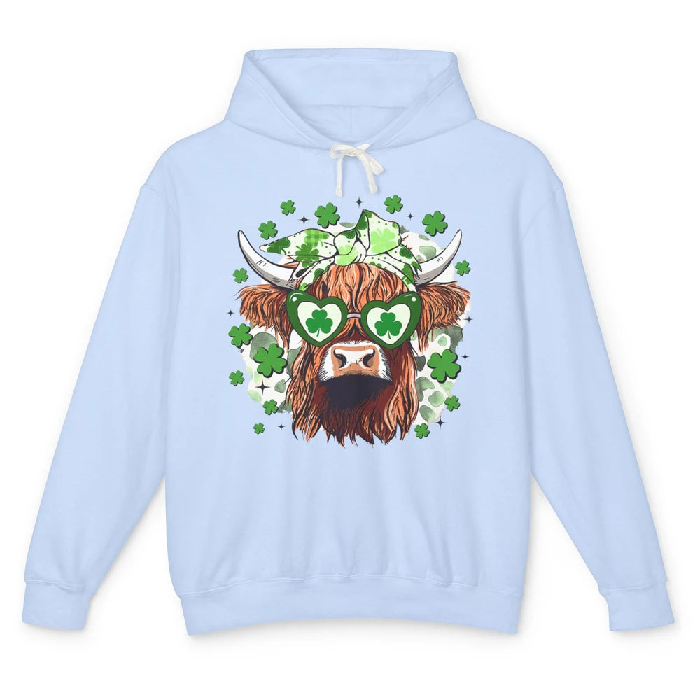 St Patrick Highland Cow Shamrock Bandana Western St Paddy Unisex Lightweight Hoodie