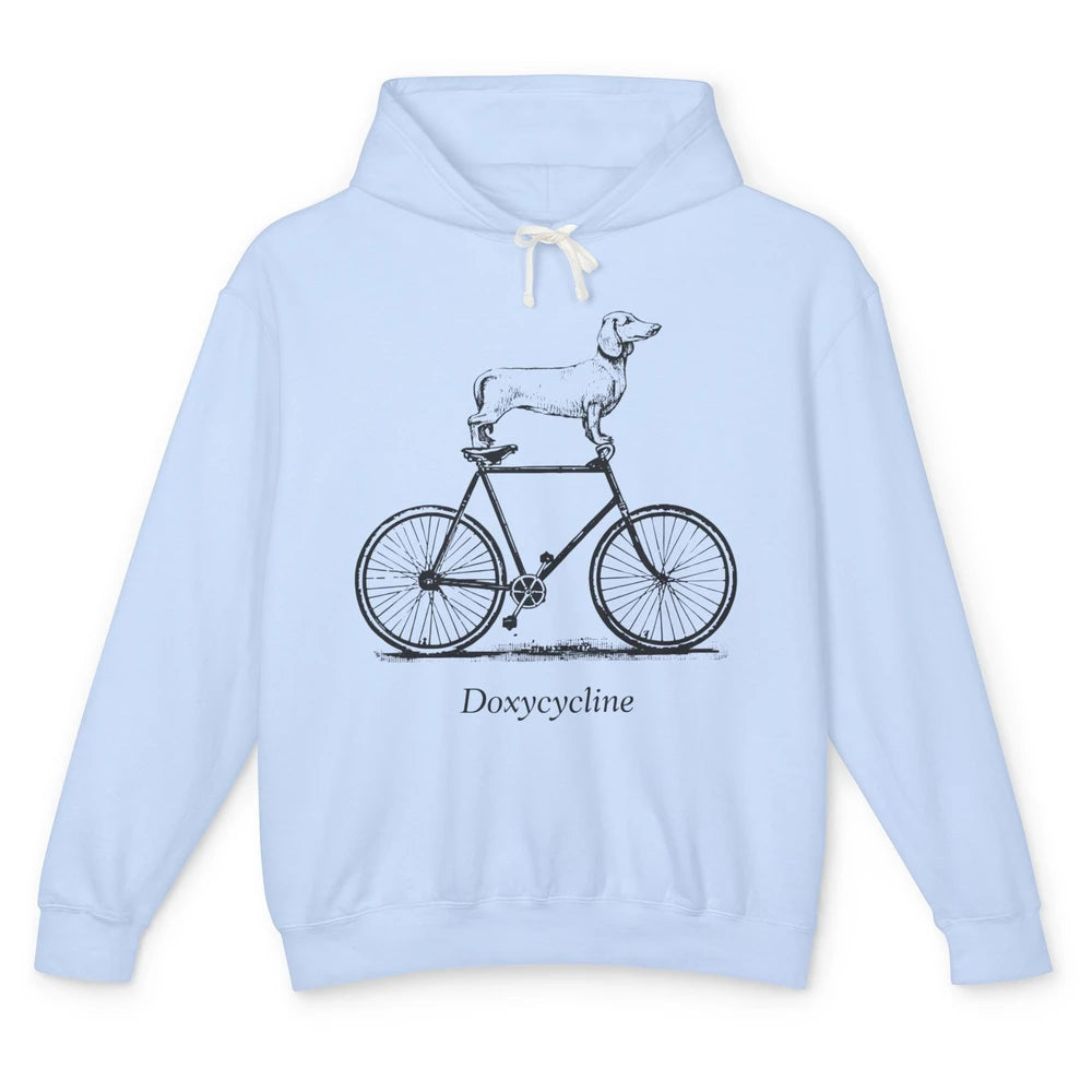 Dachshund On Bicycle Doxycycline Pun Veterinary Vet Tech Unisex Lightweight Hoodie