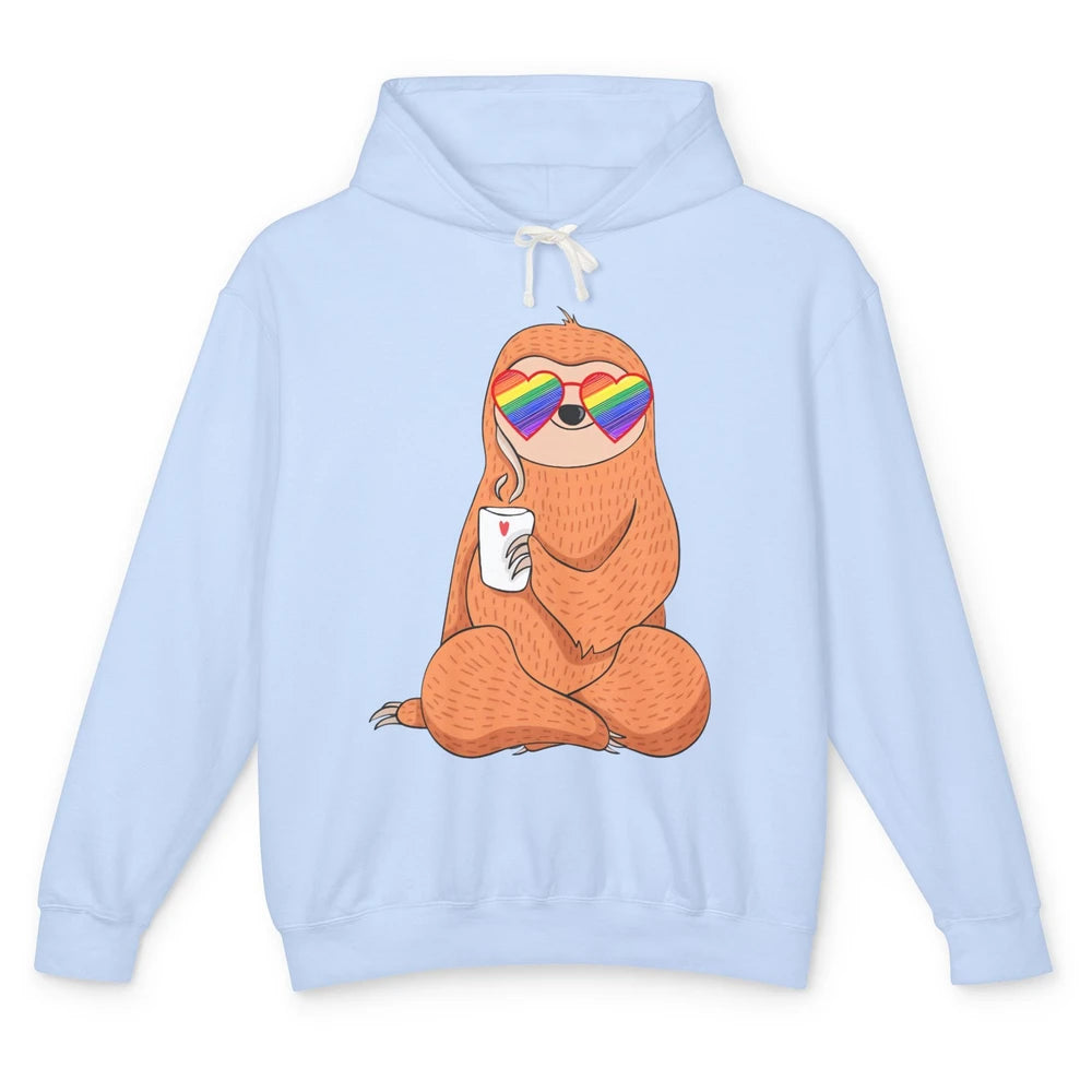 LGBT Gay Pride Month Chill Out Sloth Rainbow Sunglasses Unisex Lightweight Hoodie