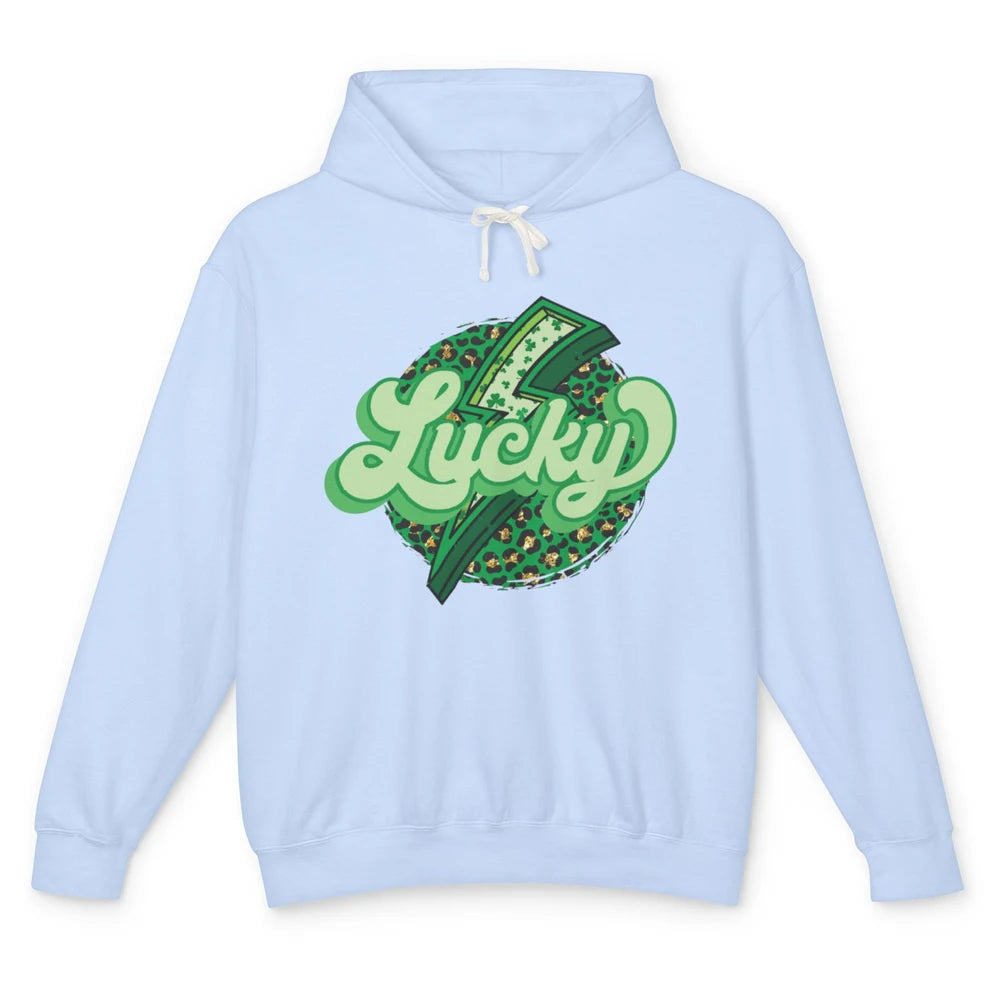 St Patrick Leopard Shamrocks Lucky Lightning Bolt Western Unisex Lightweight Hoodie