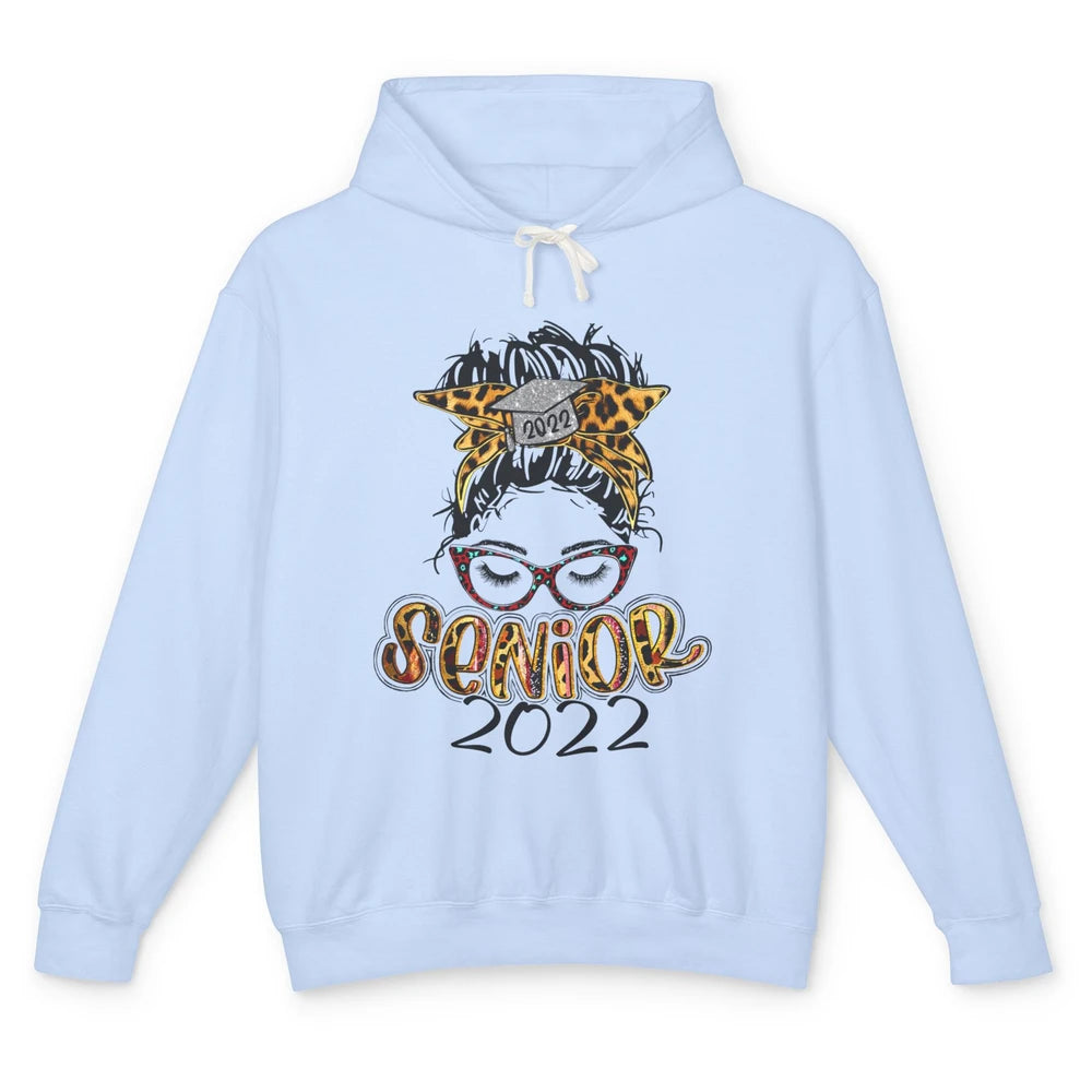 Senior 2022 Leopard Messy Bun Lady 2022 Graduation Gift Unisex Lightweight Hoodie