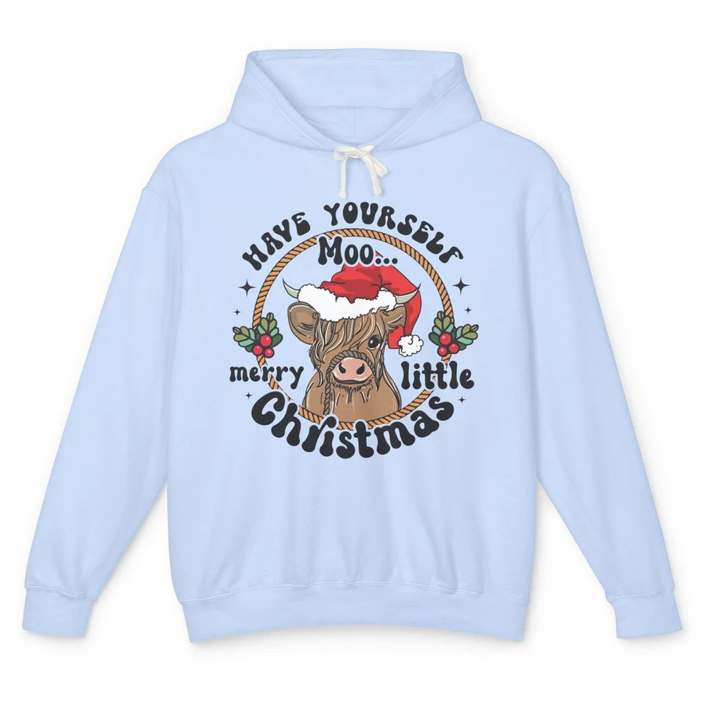 Have Yourself Merry Little Christmas Cow Santa Hat Xmas Gift Unisex Lightweight Hoodie