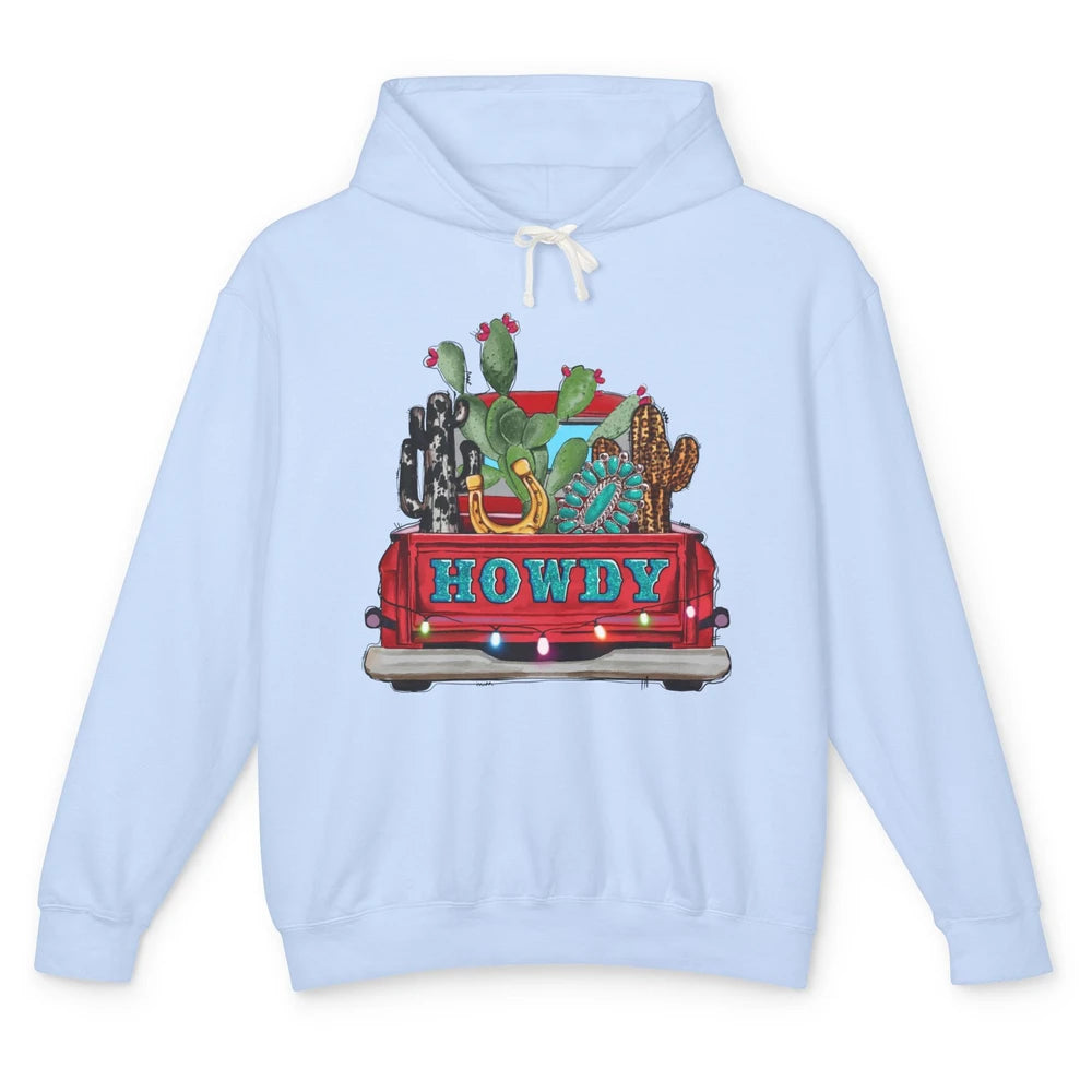 Howdy Truck Cactus Cowhide Western Christmas Gemstone Truck Unisex Lightweight Hoodie