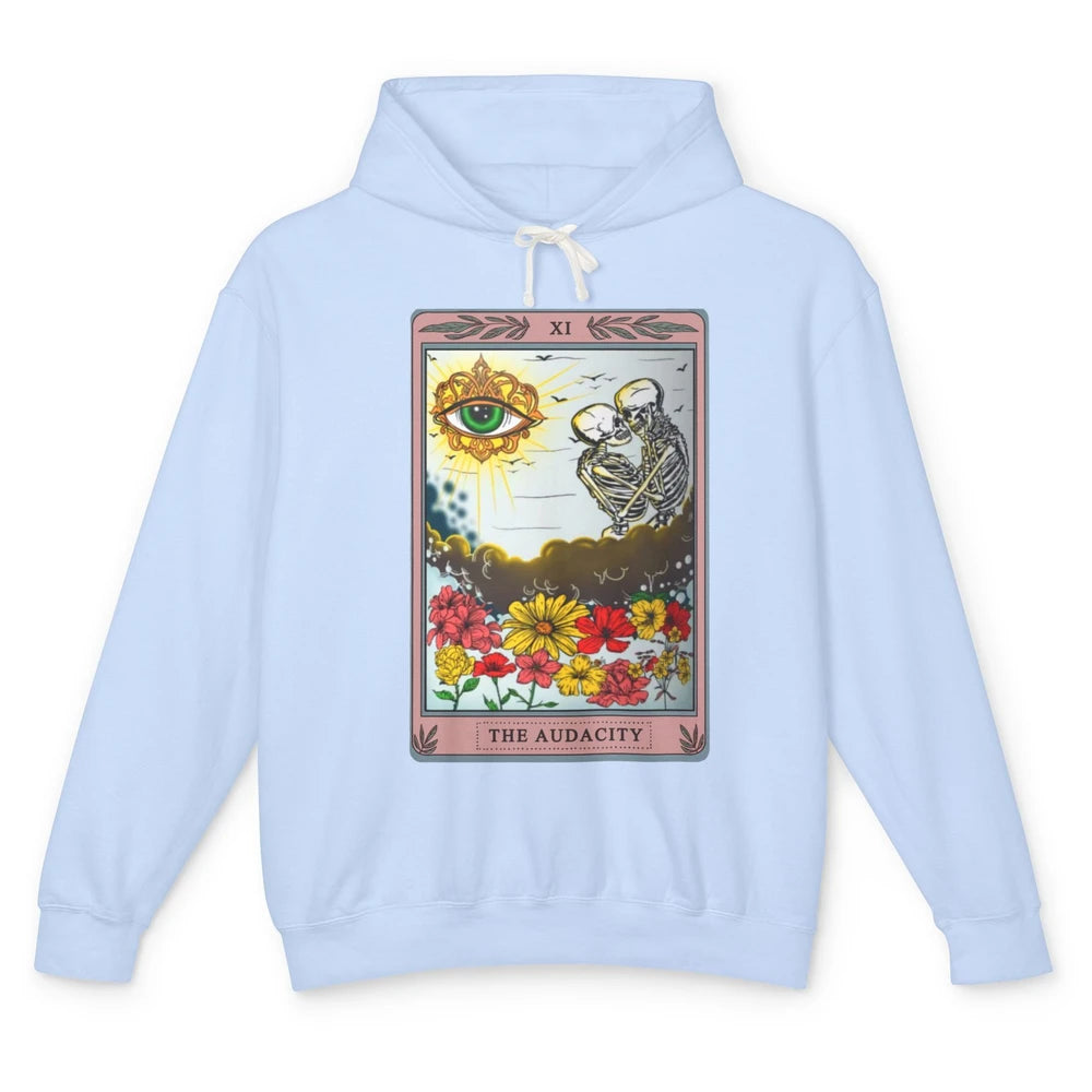 Retro Skeleton Riding Cloud The Audacity Tarot Card Rainbow Unisex Lightweight Hoodie