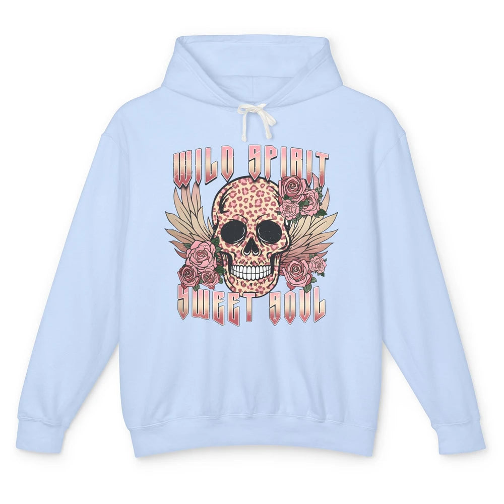 Wild Spirit Sweet Soul Skull Leopard Flowers Western Boho Unisex Lightweight Hoodie