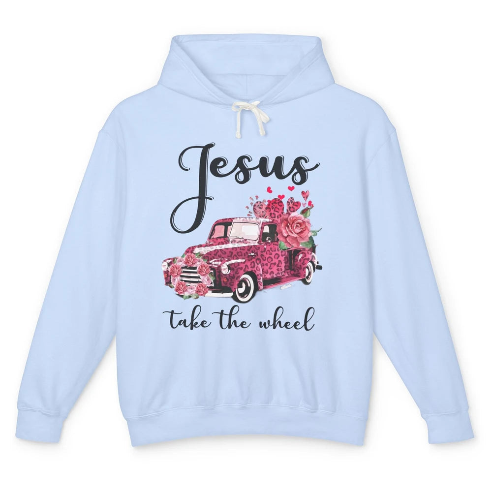 Christian Girl Jesus Take The Wheel Leopard Car and Roses Unisex Lightweight Hoodie