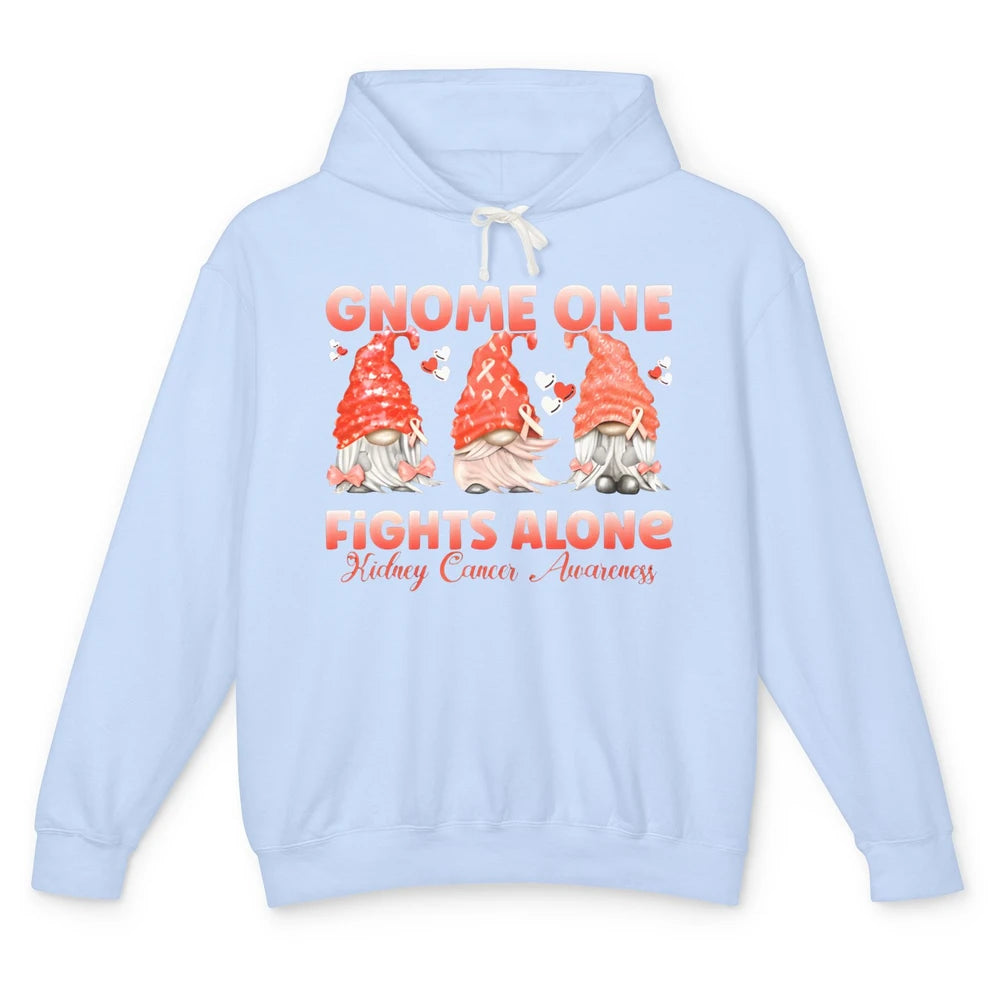 Gnome One Fights Alone Kidney Cancer Awareness Orange Ribbon Unisex Lightweight Hoodie