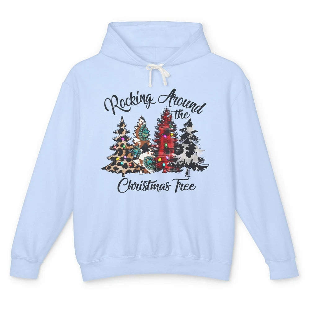 Leopard Christmas Tree Rocking Around Christmas Tree Western Unisex Lightweight Hoodie