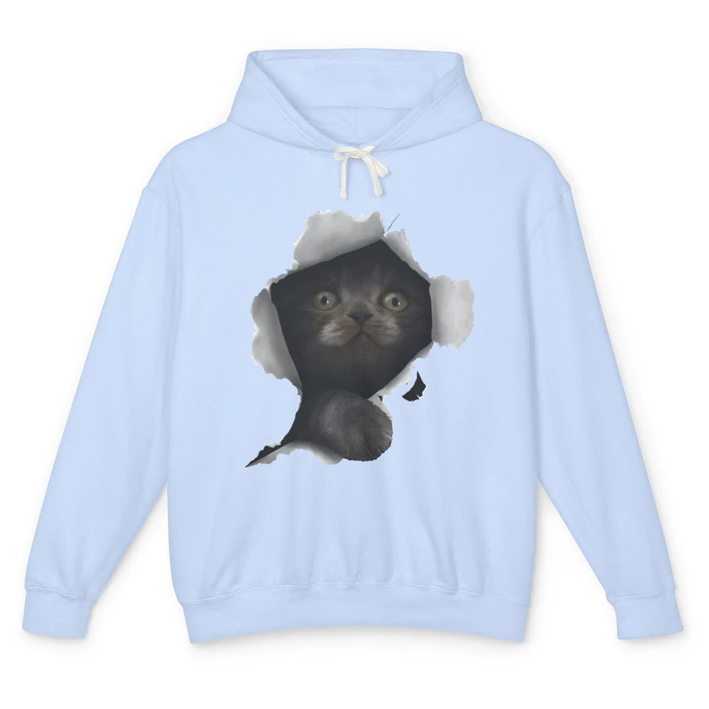 Funny Breaking Through Black Cat Sarcastic Hiding Kitten Unisex Lightweight Hoodie