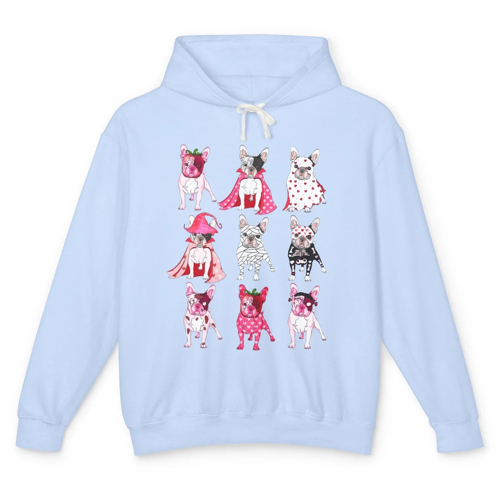 French Bulldog Valentine Frenchie Pink Spooky Valentines Day Unisex Lightweight Hoodie