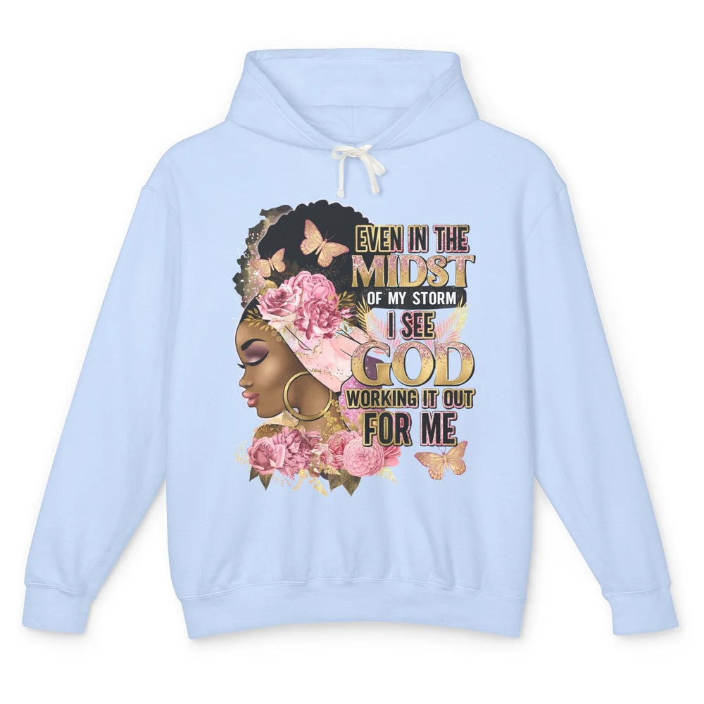 Black Girl In The Midst Of Storm Afro Woman Christian Belief Unisex Lightweight Hoodie