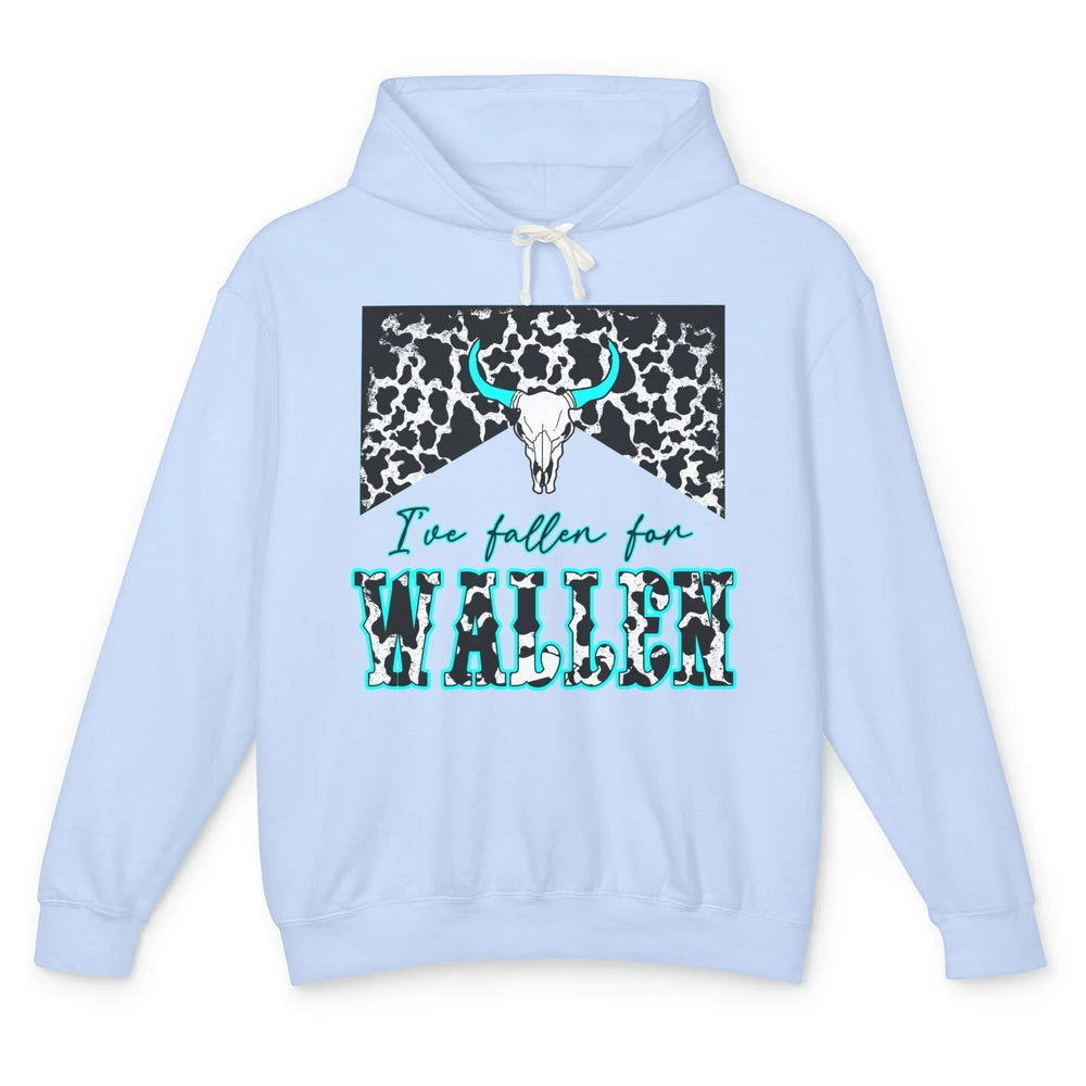 Leopard Turquoise Bull Skull I've Fallen For Wallen Western Unisex Lightweight Hoodie