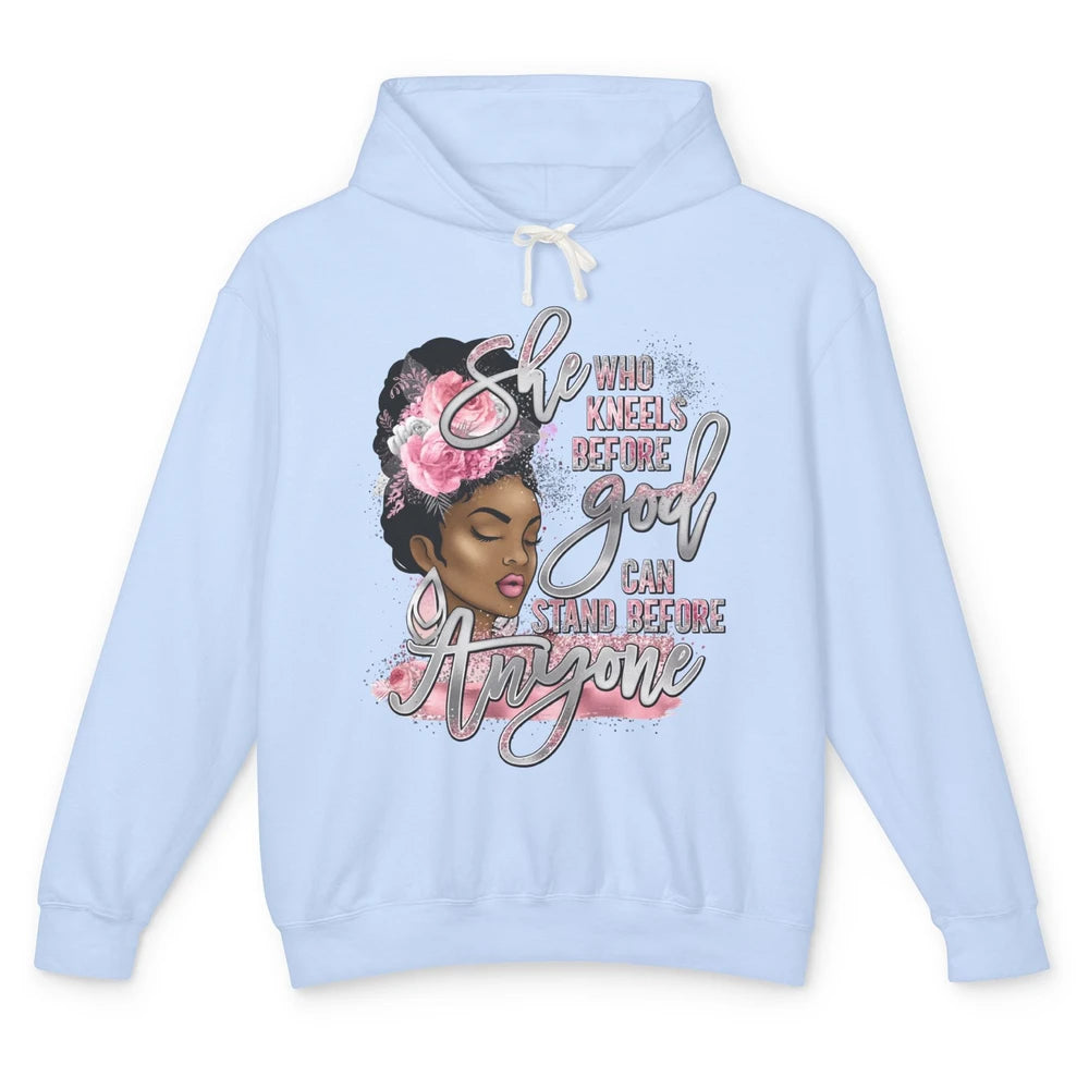 Black Girl She Who Kneels Before God Christian Afro Women Unisex Lightweight Hoodie