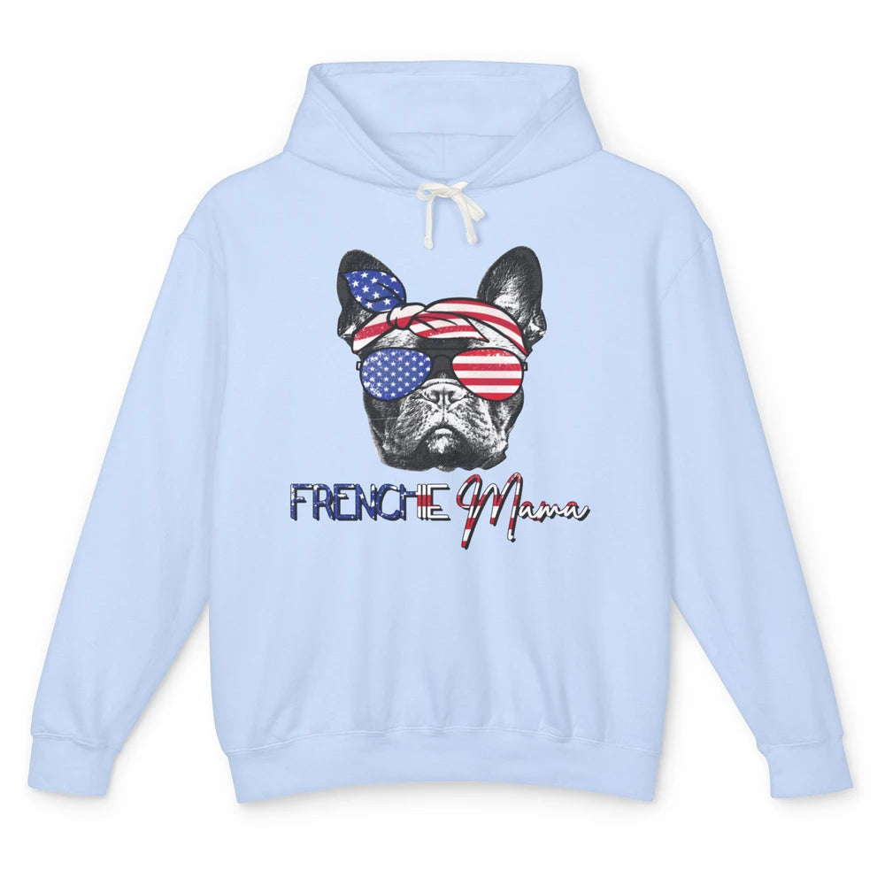 French Bulldog US Flag Glasses July 4th Patriot Frenchie Mom Unisex Lightweight Hoodie