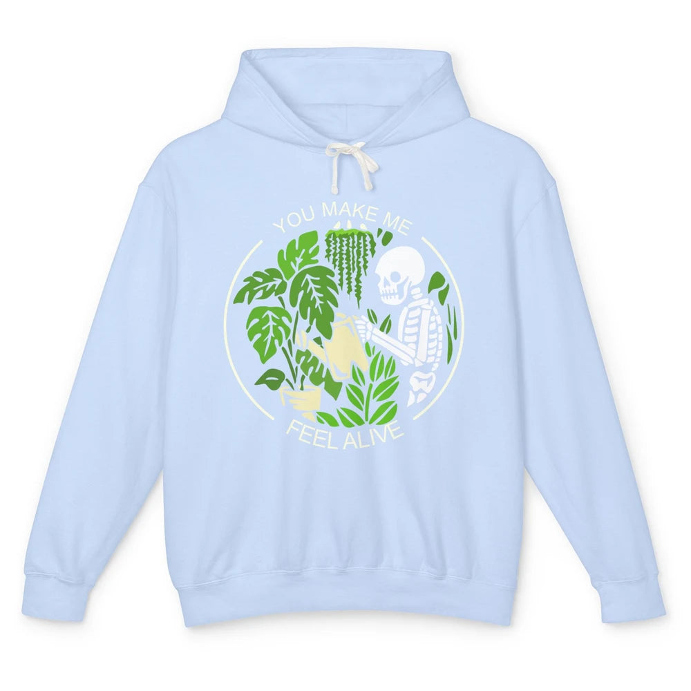 Funny Skeleton Gardening Makes Me Feel Alive Plant Lovers Unisex Lightweight Hoodie