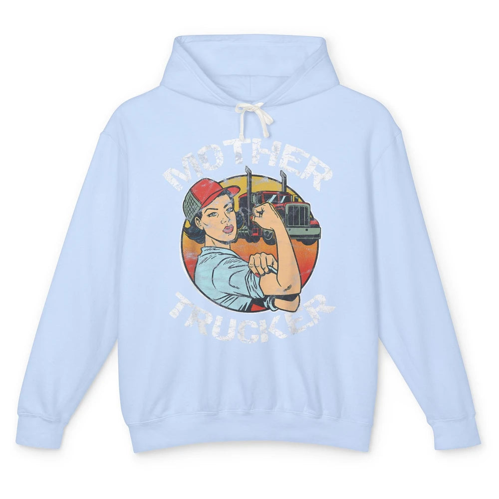 Retro Mother Trucker Truck Driver Mom Life Mothers Day Women Unisex Lightweight Hoodie