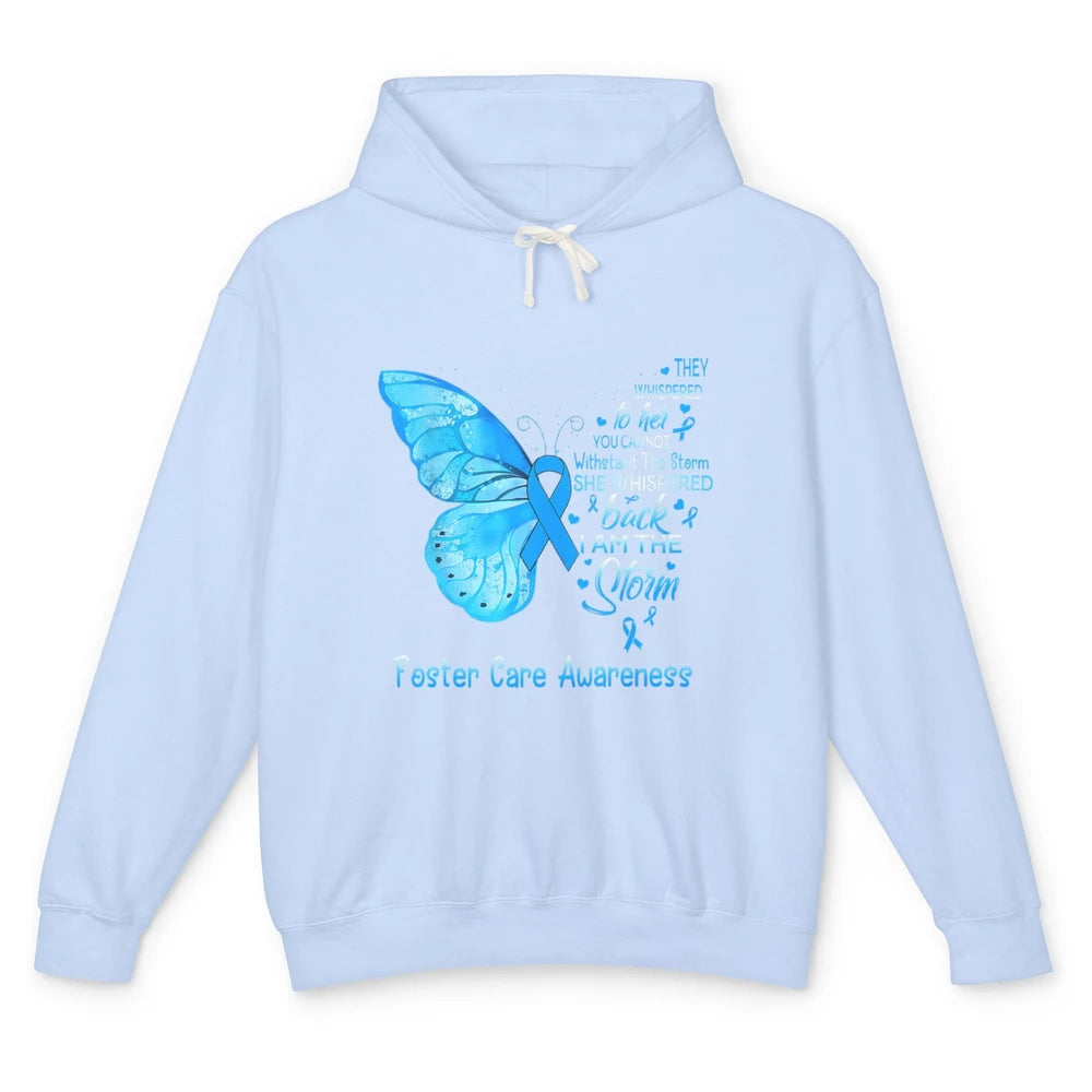 Butterfly Storm Warrior Foster Care Awareness Blue Ribbon Unisex Lightweight Hoodie