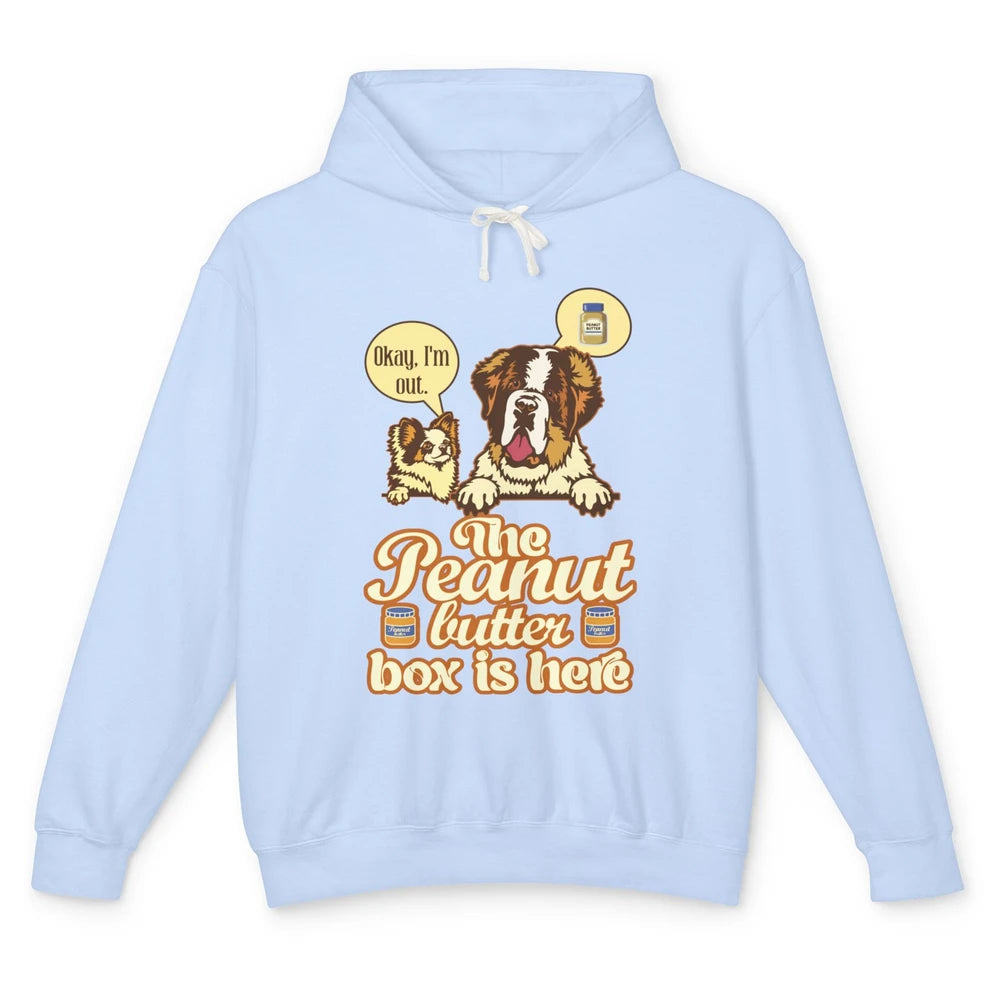 Funny Peanut Butter Box Here St Bernard Dog Sarcastic Puppy Unisex Lightweight Hoodie