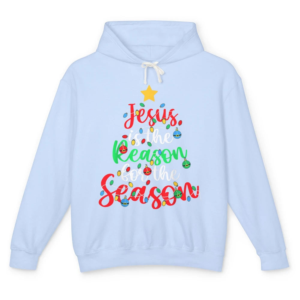 Merry Christmas Jesus The Reason For Season Xmas Tree Lights Unisex Lightweight Hoodie