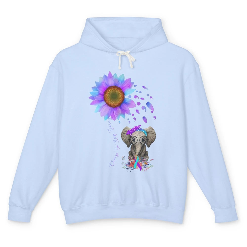 Sunflower Elephant Suicide Prevention Choose To Keep Going Unisex Lightweight Hoodie