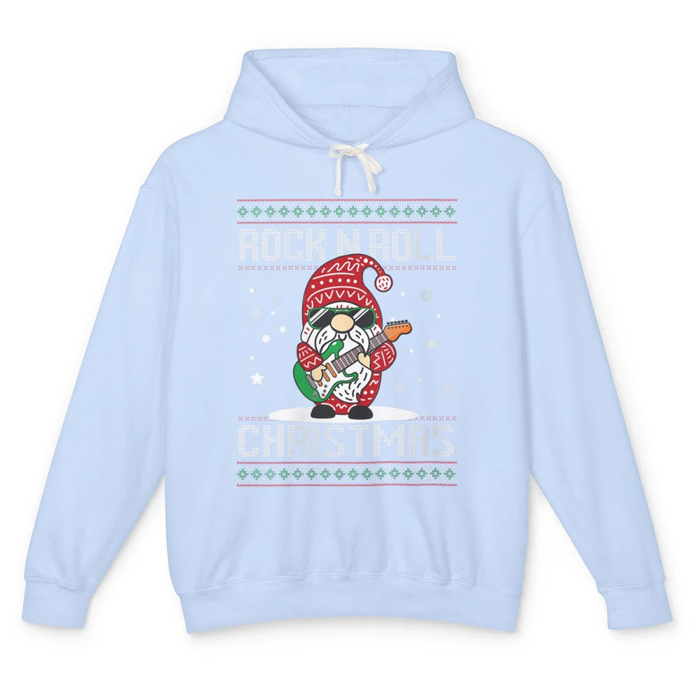 Guitarist Santa Gnome Guitar Rock N Roll Xmas Ugly Christmas Unisex Lightweight Hoodie