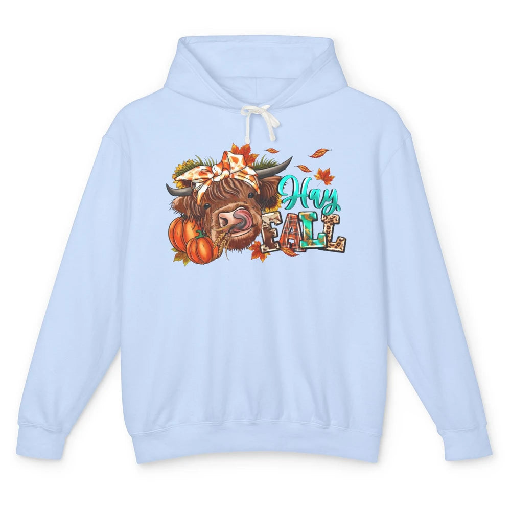 Hay Fall Highland Cow Pumpkin Western Country Farm Autumn Unisex Lightweight Hoodie