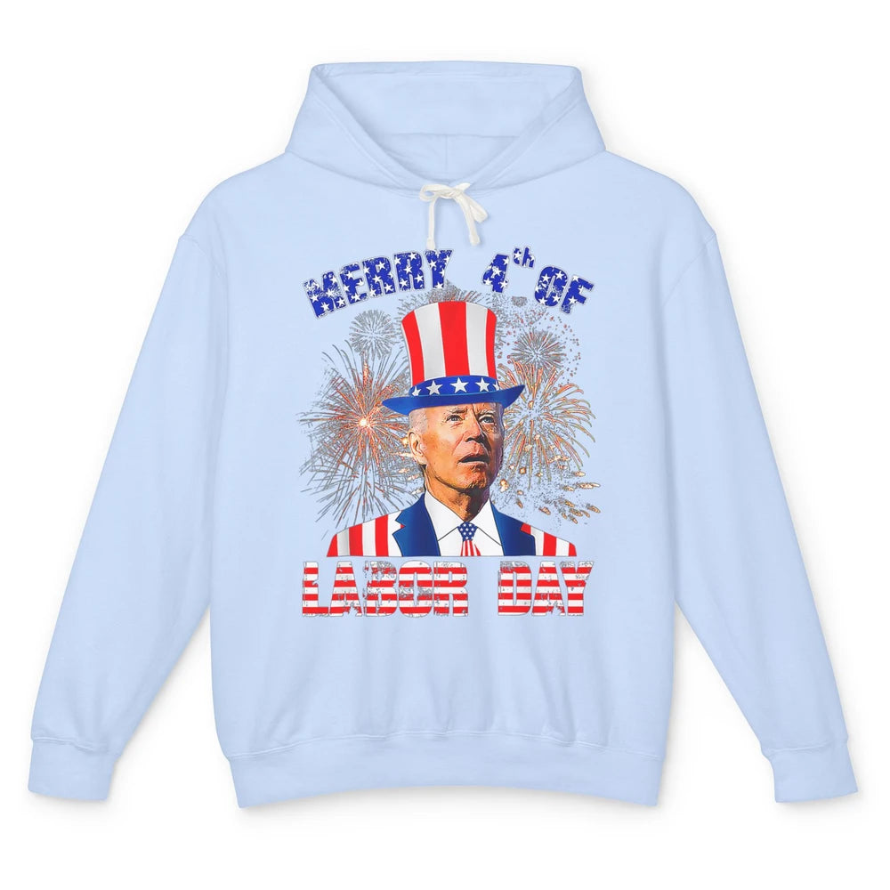 Funny Joe Biden Merry 4th Of Labor Day Humor American Flag Unisex Lightweight Hoodie