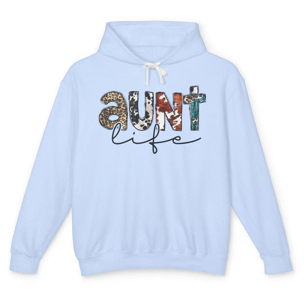 Aunt Life Western Country Leopard Southern Auntie Gift Unisex Lightweight Hoodie