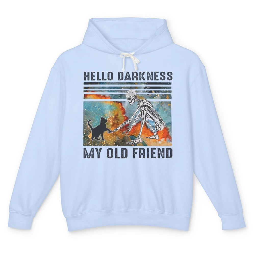 Black Cat And Skeleton Hello Darkness My Old Friend Cat Love Unisex Lightweight Hoodie