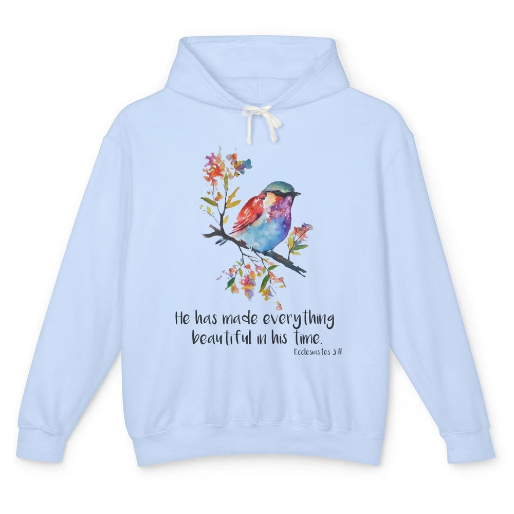 Bird Christian He Has Made Everything Beautiful Bible Verse Unisex Lightweight Hoodie